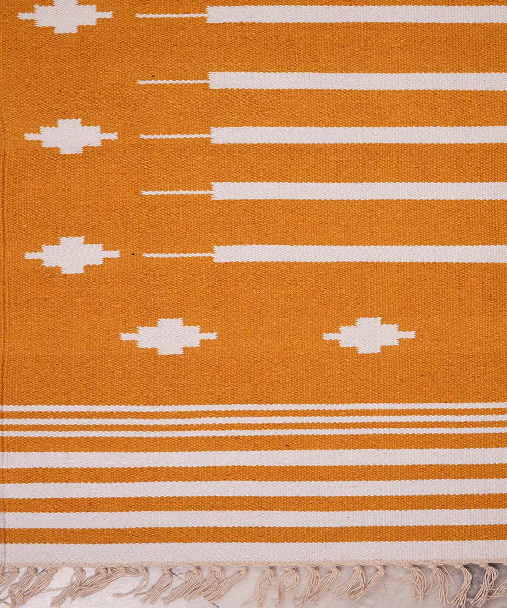 Yellow hand loom interlock cotton dhurrie