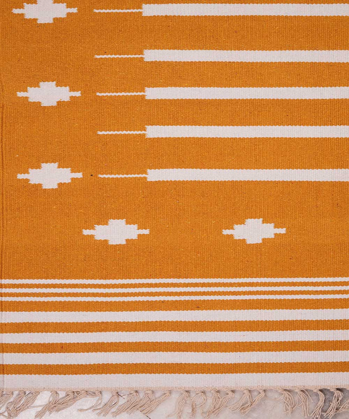 Yellow hand loom interlock cotton dhurrie