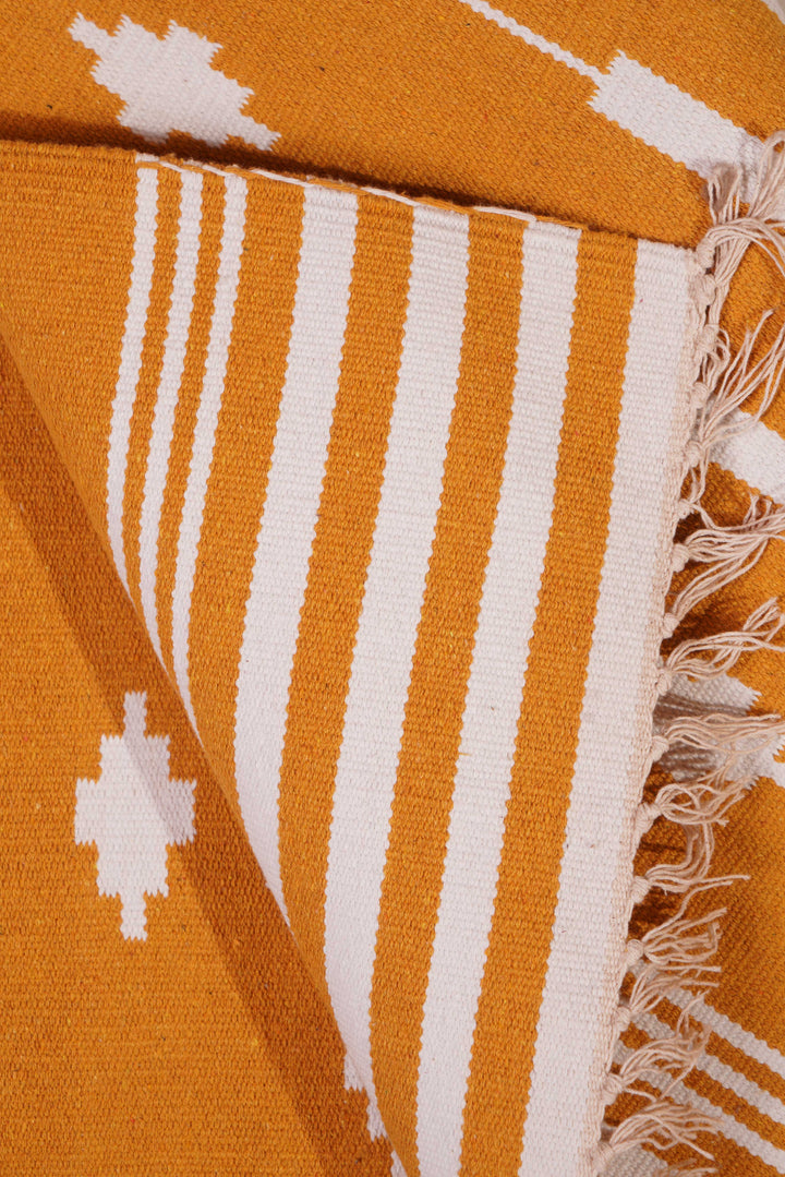 Yellow hand loom interlock cotton dhurrie
