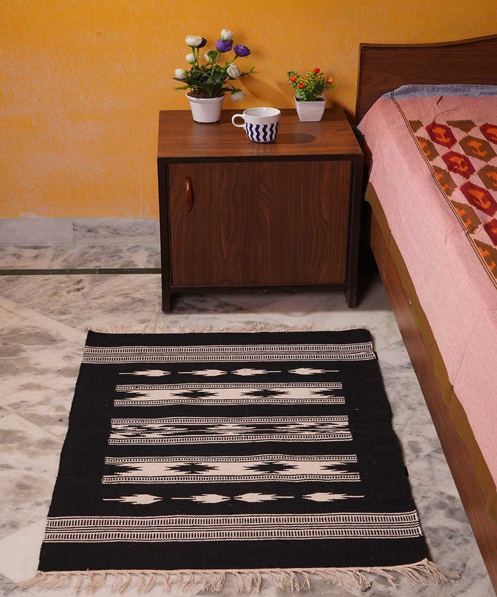 Black handloom interlock cotton dhurrie