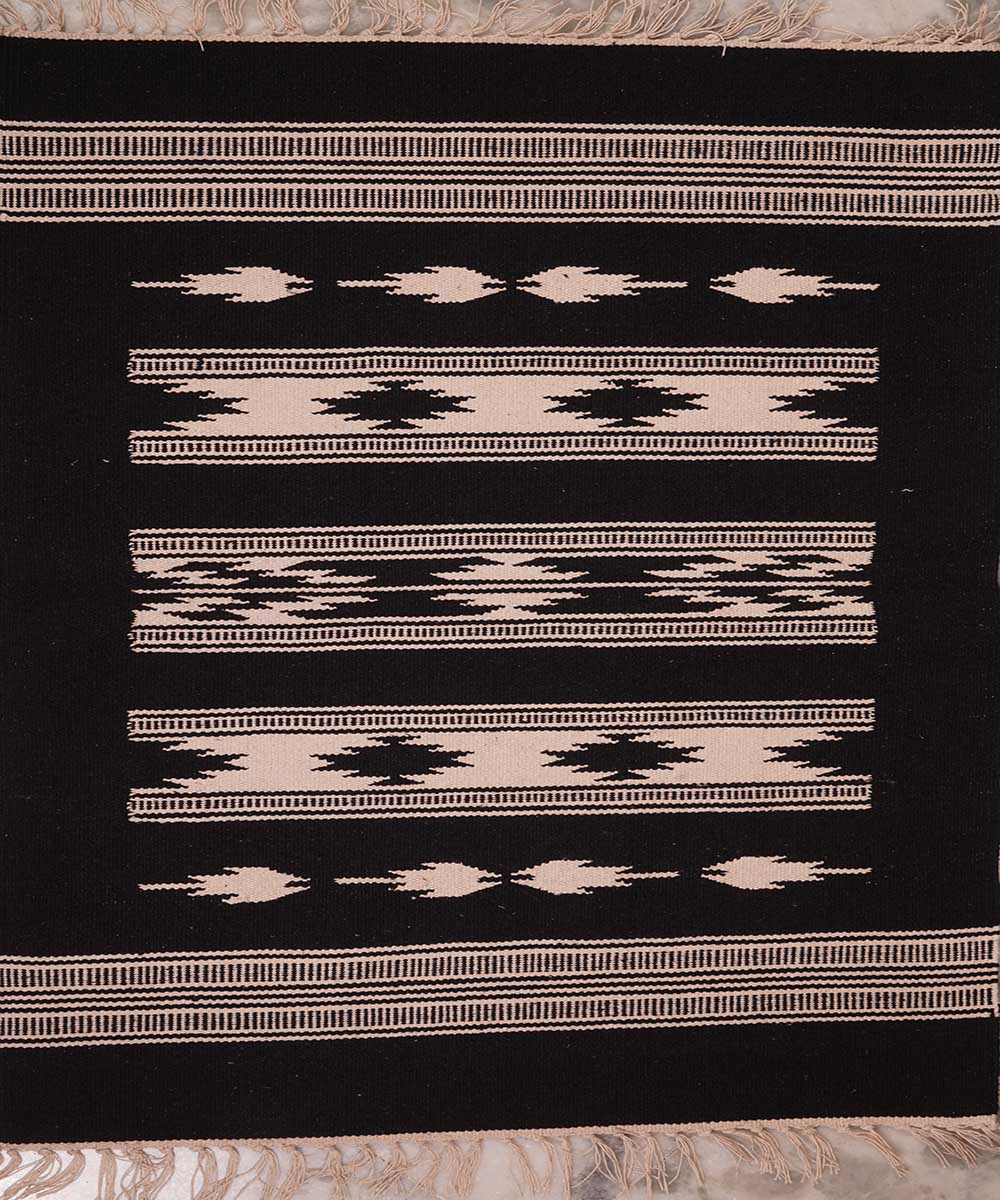 Black handloom interlock cotton dhurrie