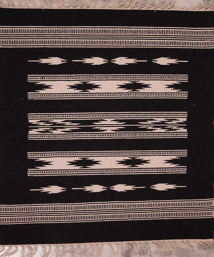 Black handloom interlock cotton dhurrie