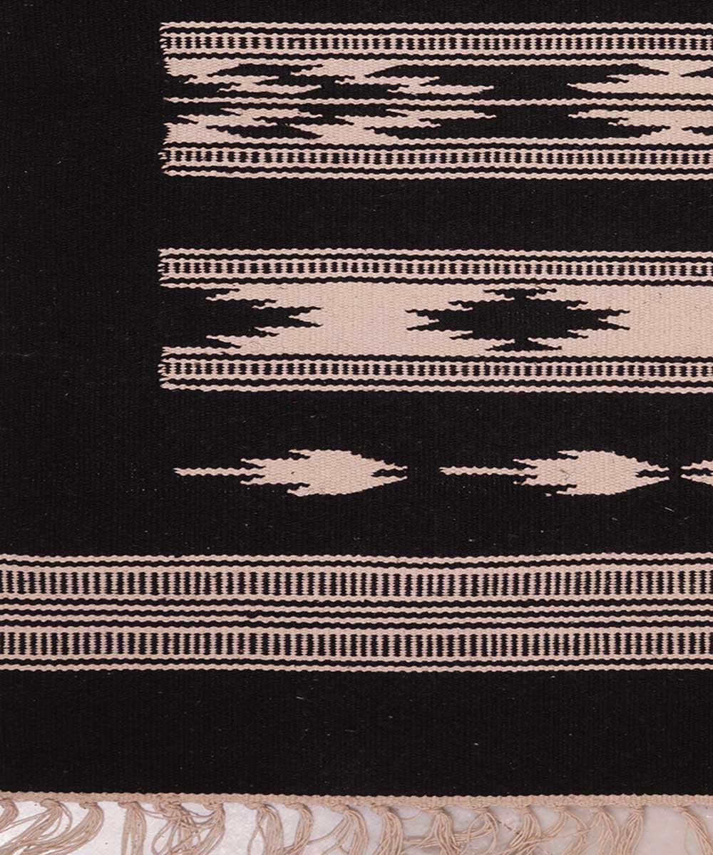Black handloom interlock cotton dhurrie