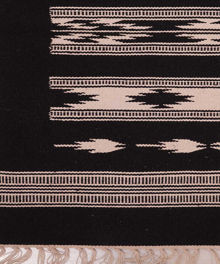 Black handloom interlock cotton dhurrie
