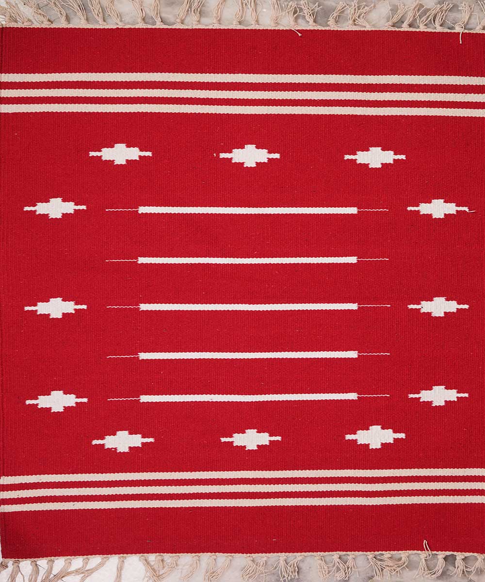 Red handloom interlock cotton durrie