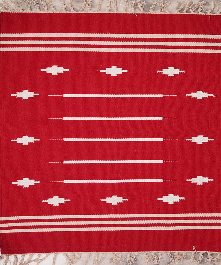 Red handloom interlock cotton durrie