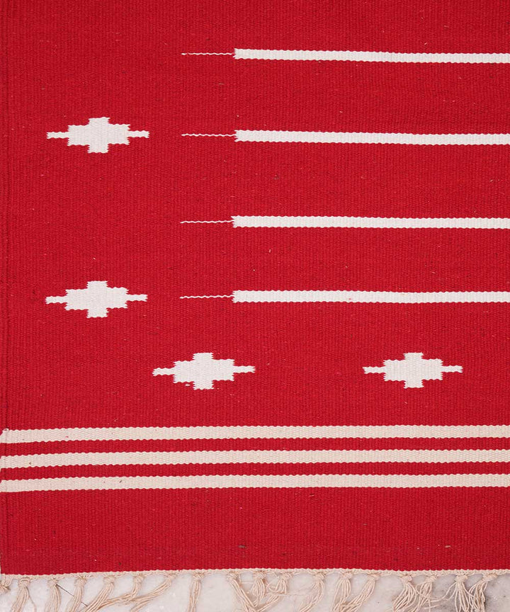 Red handloom interlock cotton durrie