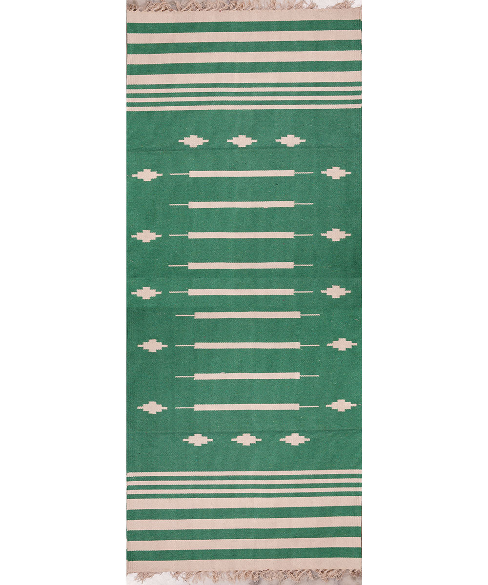 Green hand woven cotton interlock dhurrie