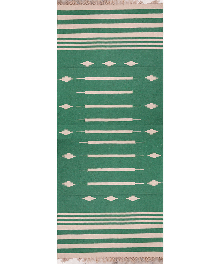 Green hand woven cotton interlock dhurrie