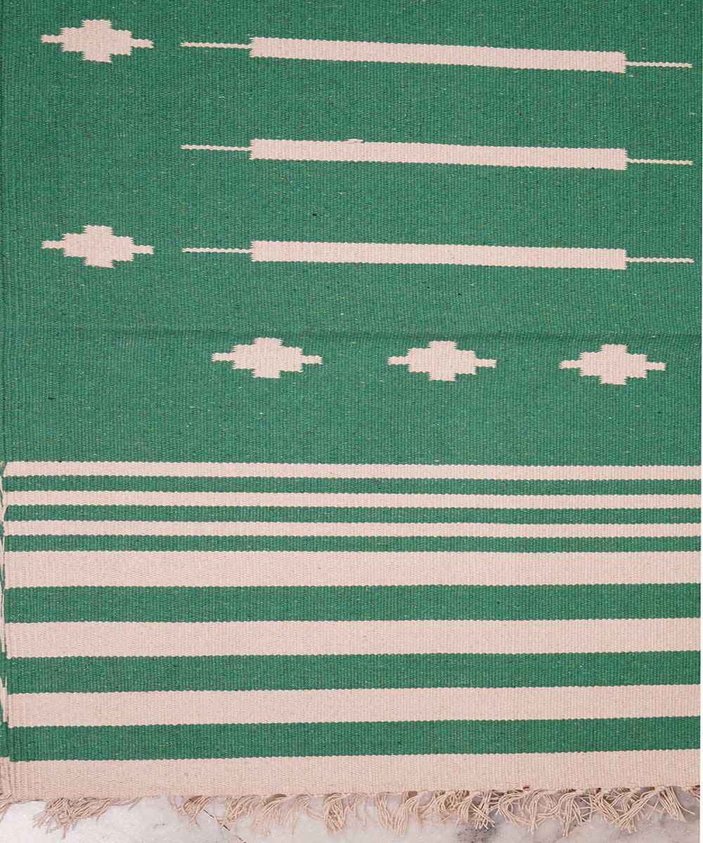 Green hand woven cotton interlock dhurrie