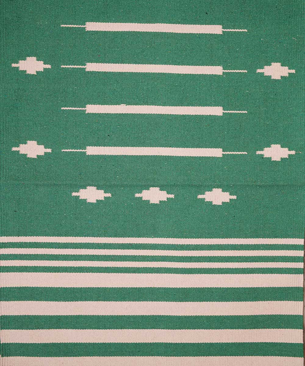 Green hand woven cotton interlock dhurrie
