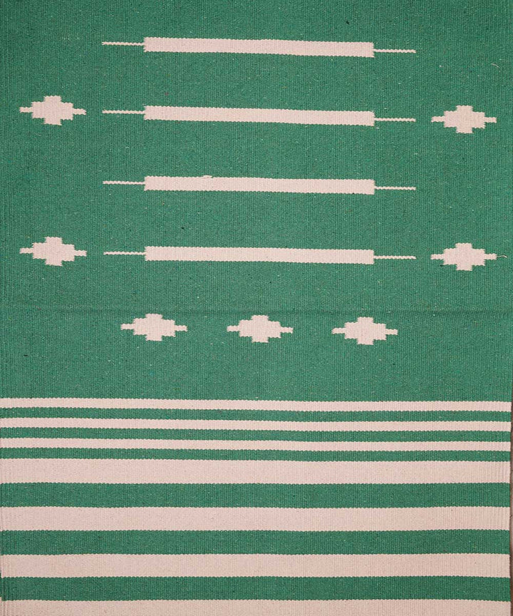 Green hand woven cotton interlock dhurrie