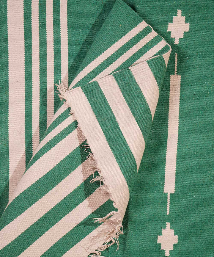 Green hand woven cotton interlock dhurrie