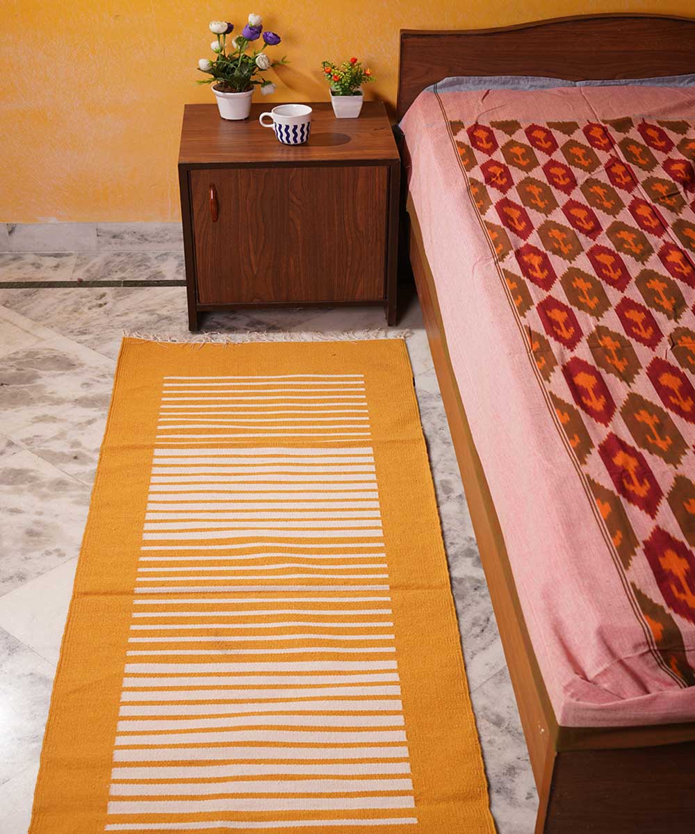 Yellow handwoven cotton interlock dhurrie