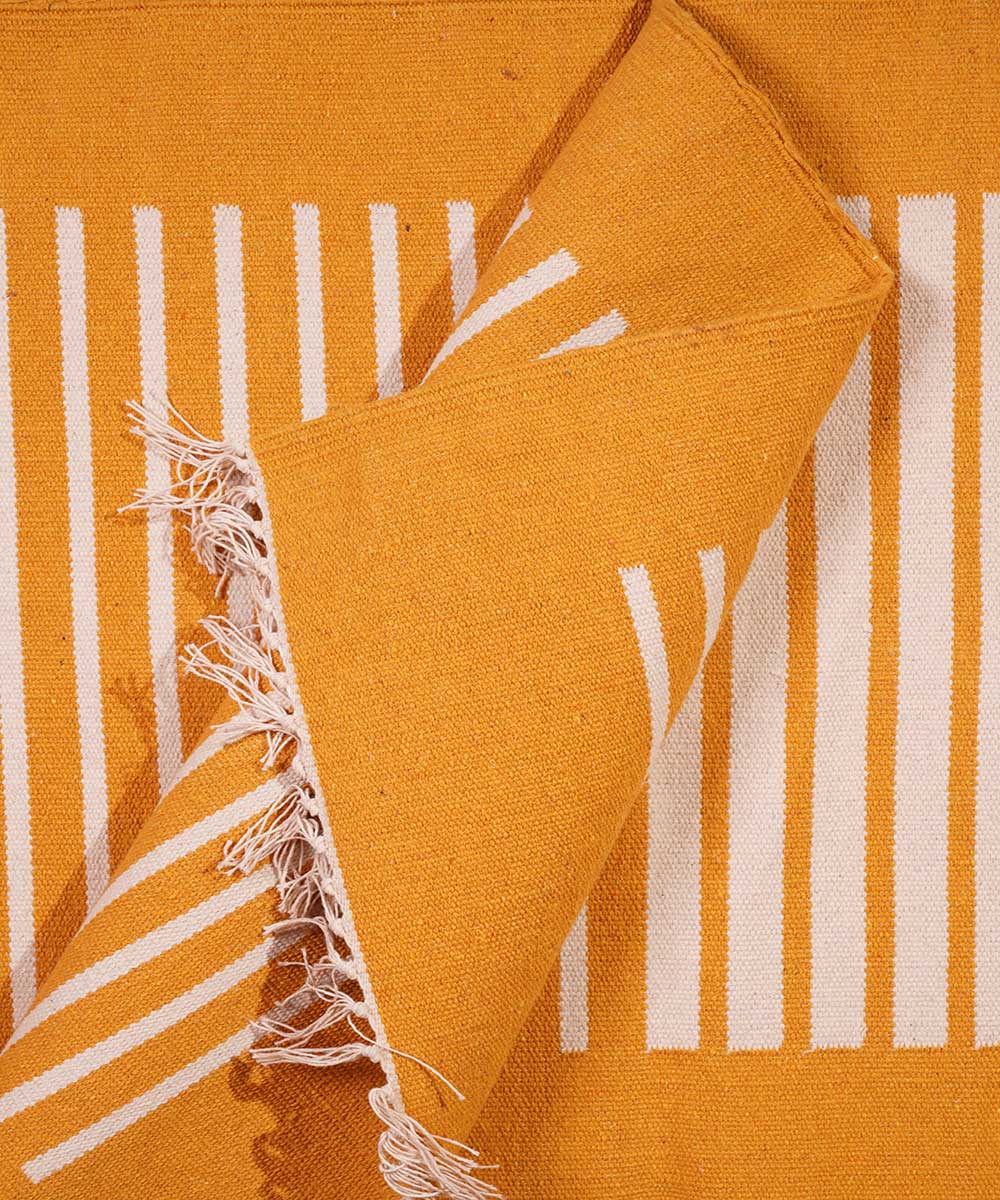 Yellow handwoven cotton interlock dhurrie