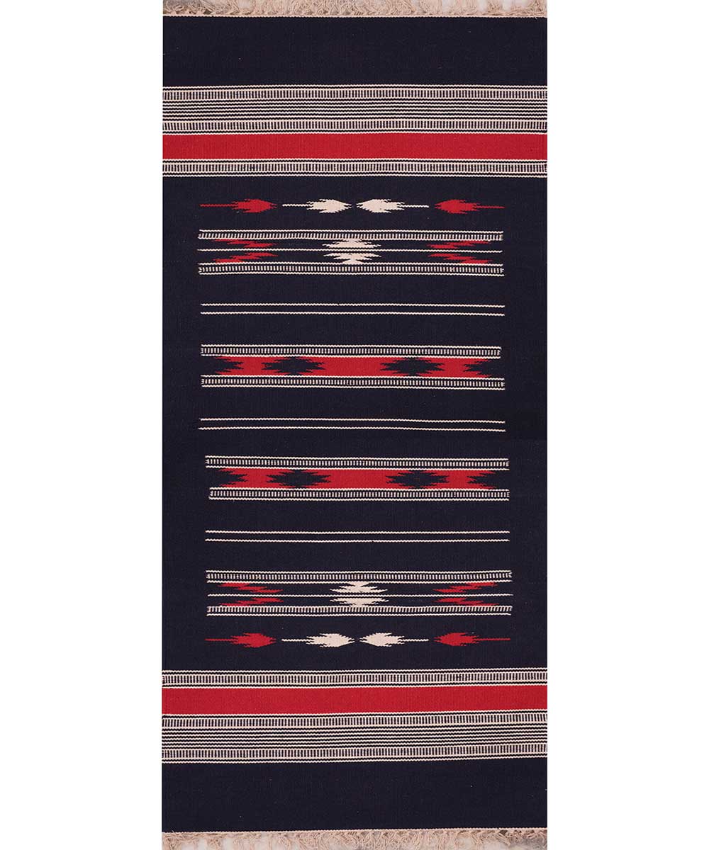 Dark blue handwoven cotton interlock dhurrie