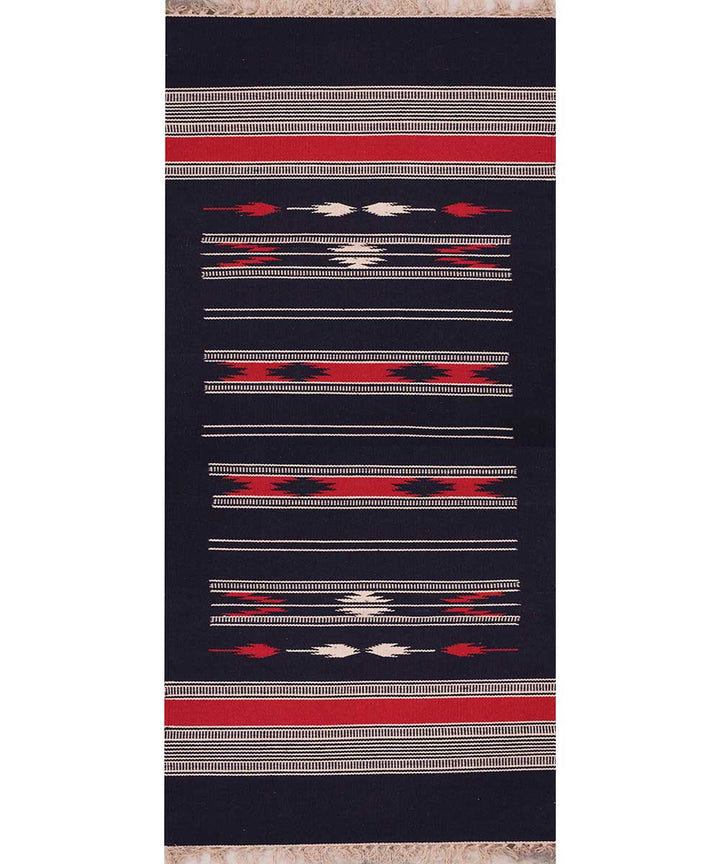 Dark blue handwoven cotton interlock dhurrie