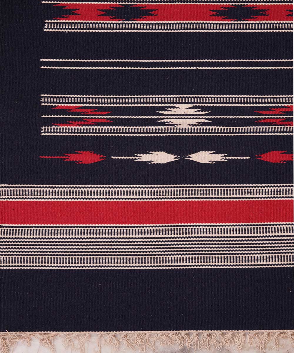 Dark blue handwoven cotton interlock dhurrie