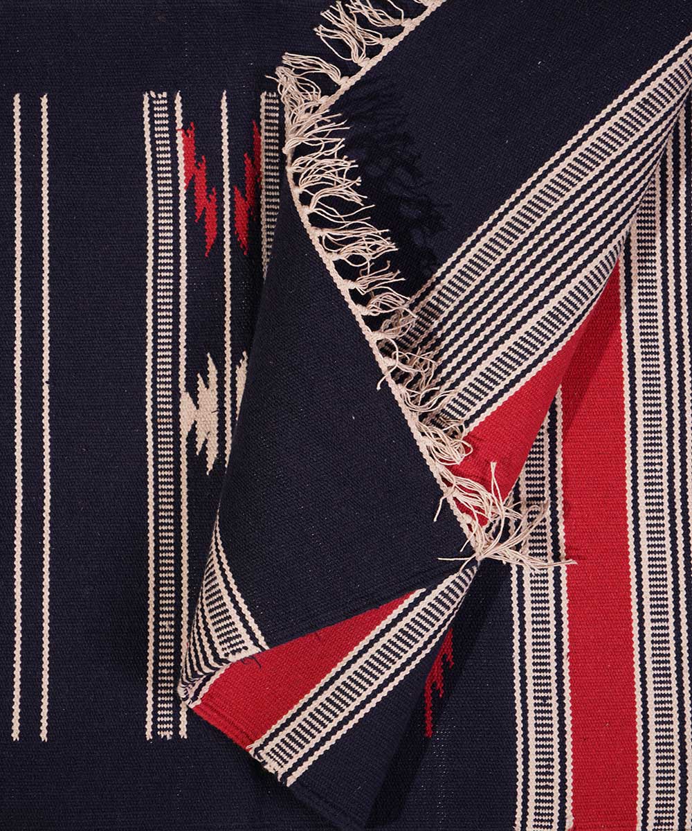 Dark blue handwoven cotton interlock dhurrie