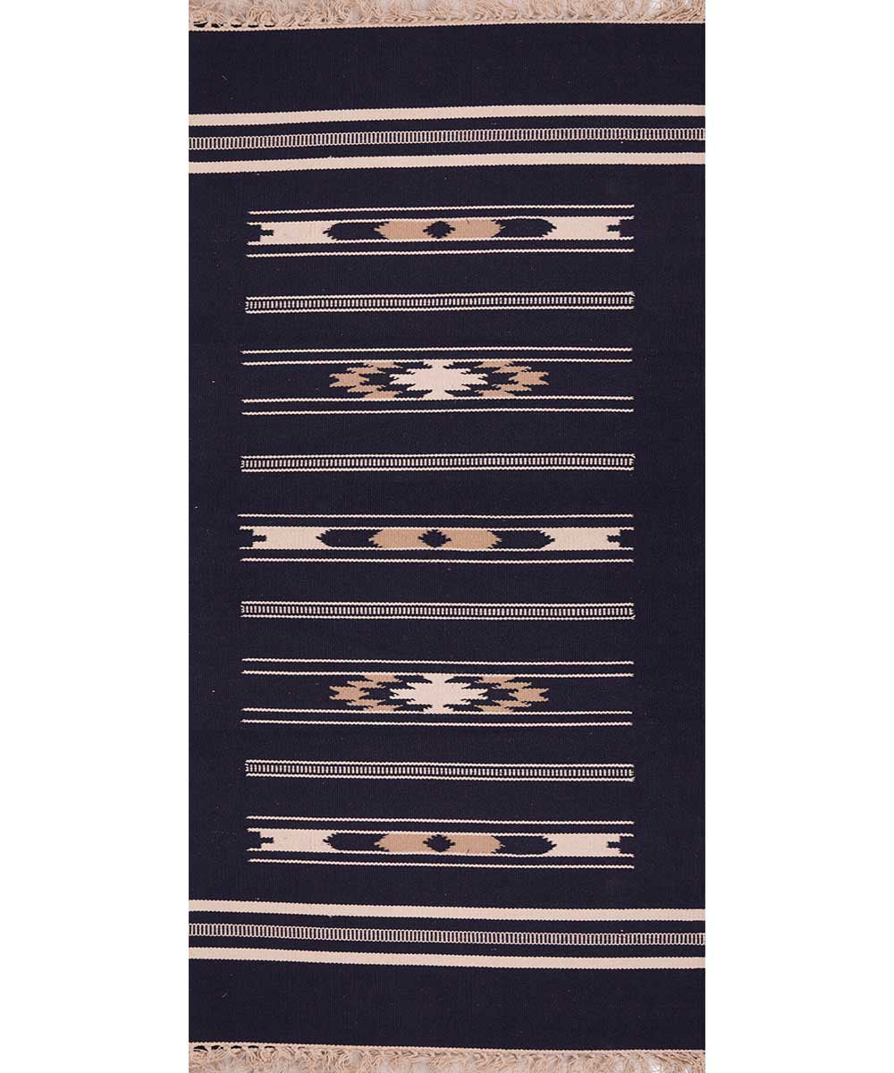 Black handwoven interlock cotton dhurrie