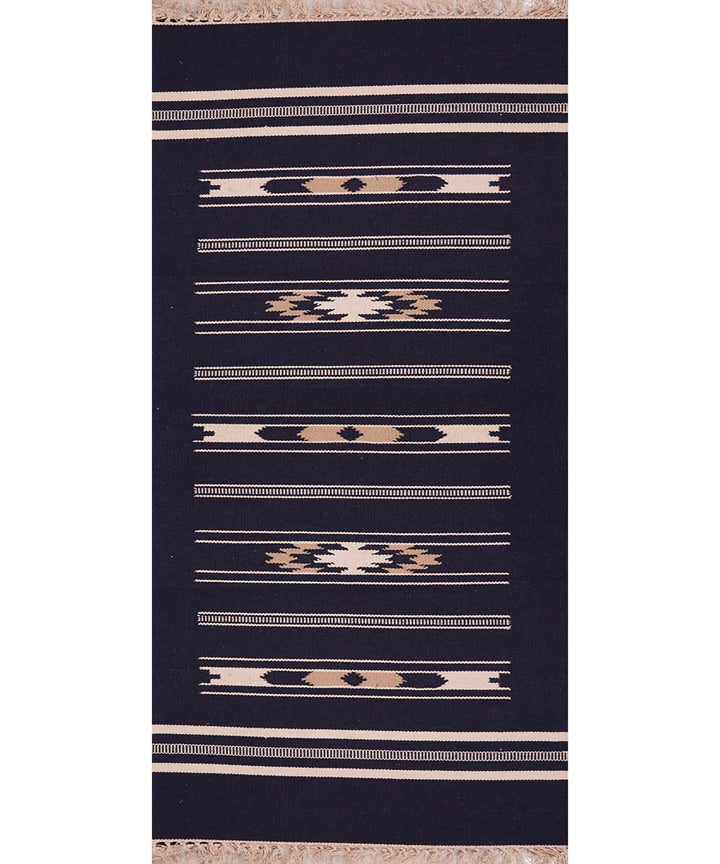 Black handwoven interlock cotton dhurrie