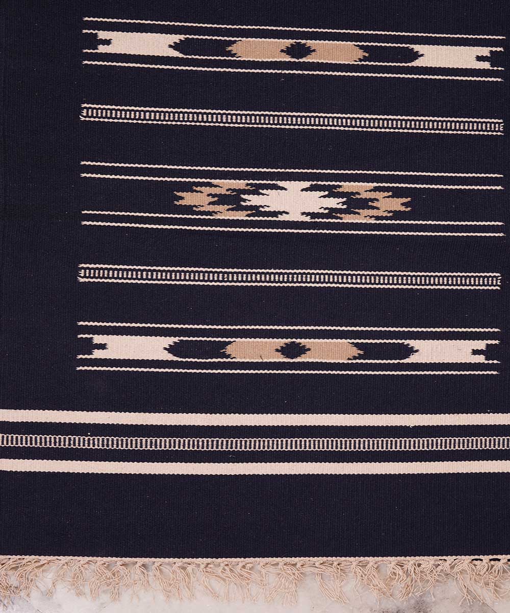 Black handwoven interlock cotton dhurrie