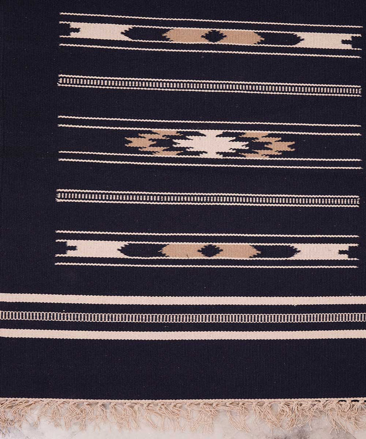 Black handwoven interlock cotton dhurrie