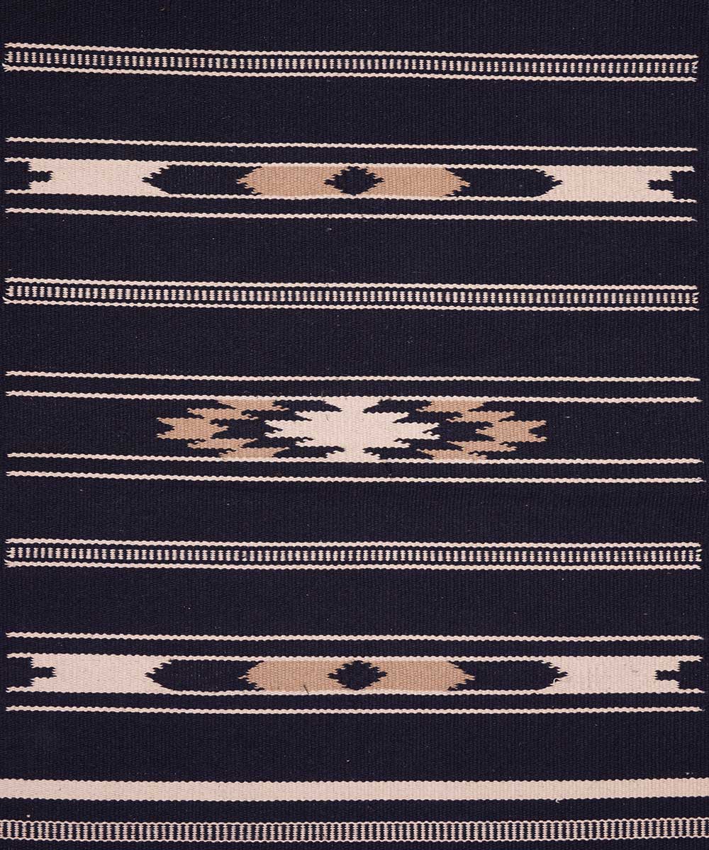 Black handwoven interlock cotton dhurrie