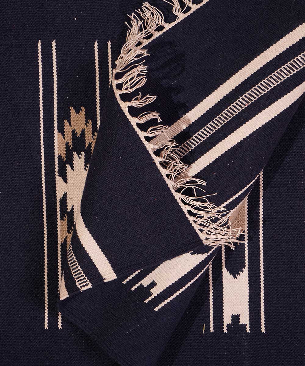 Black handwoven interlock cotton dhurrie