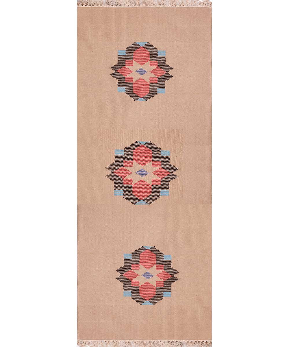 Cream handloom cotton interlock dhurrie