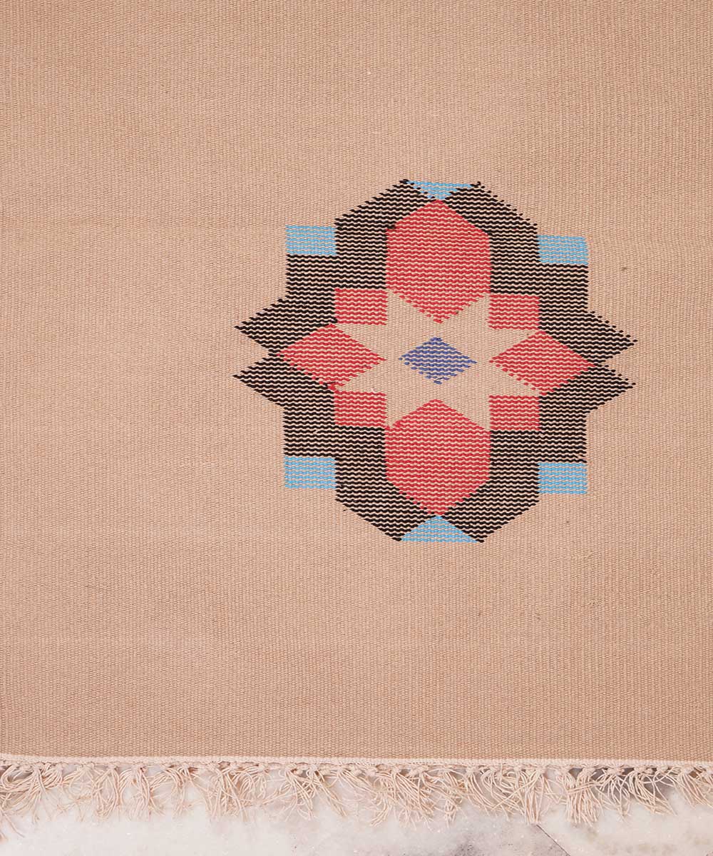 Cream handloom cotton interlock dhurrie