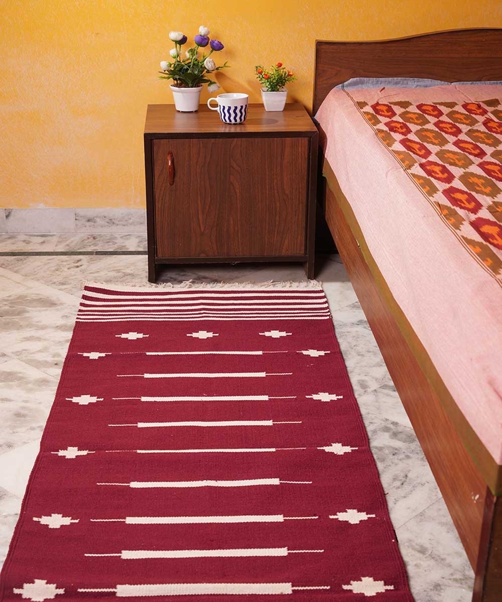 Maroon handloom cotton interlock dhurrie