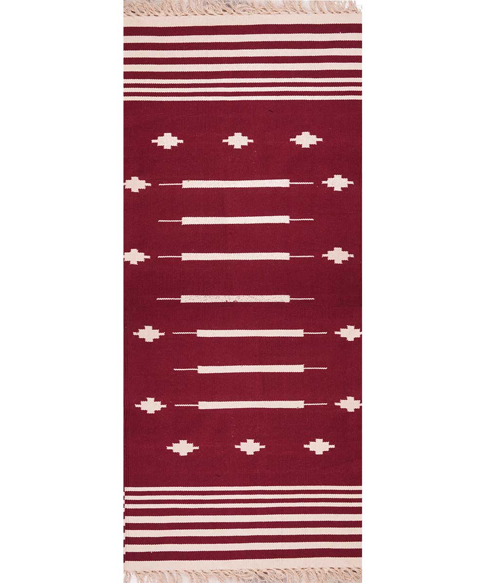 Maroon handloom cotton interlock dhurrie