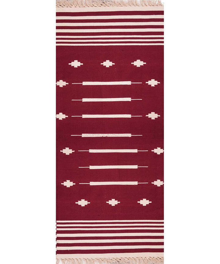 Maroon handloom cotton interlock dhurrie