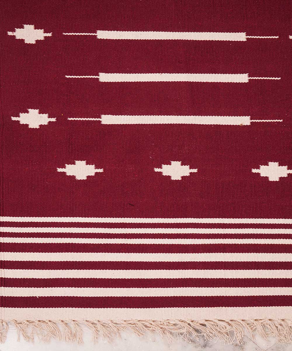 Maroon handloom cotton interlock dhurrie