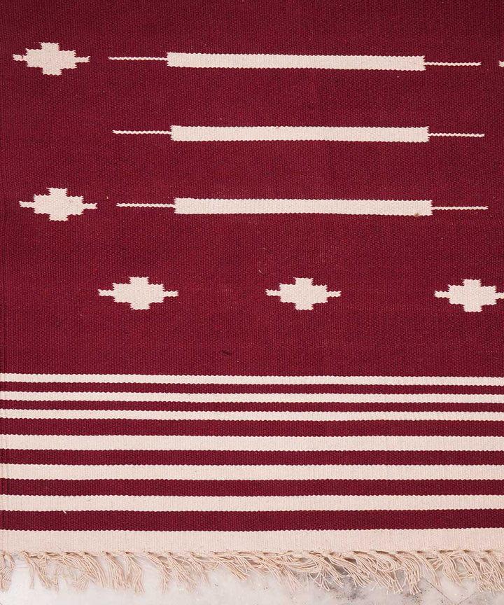 Maroon handloom cotton interlock dhurrie