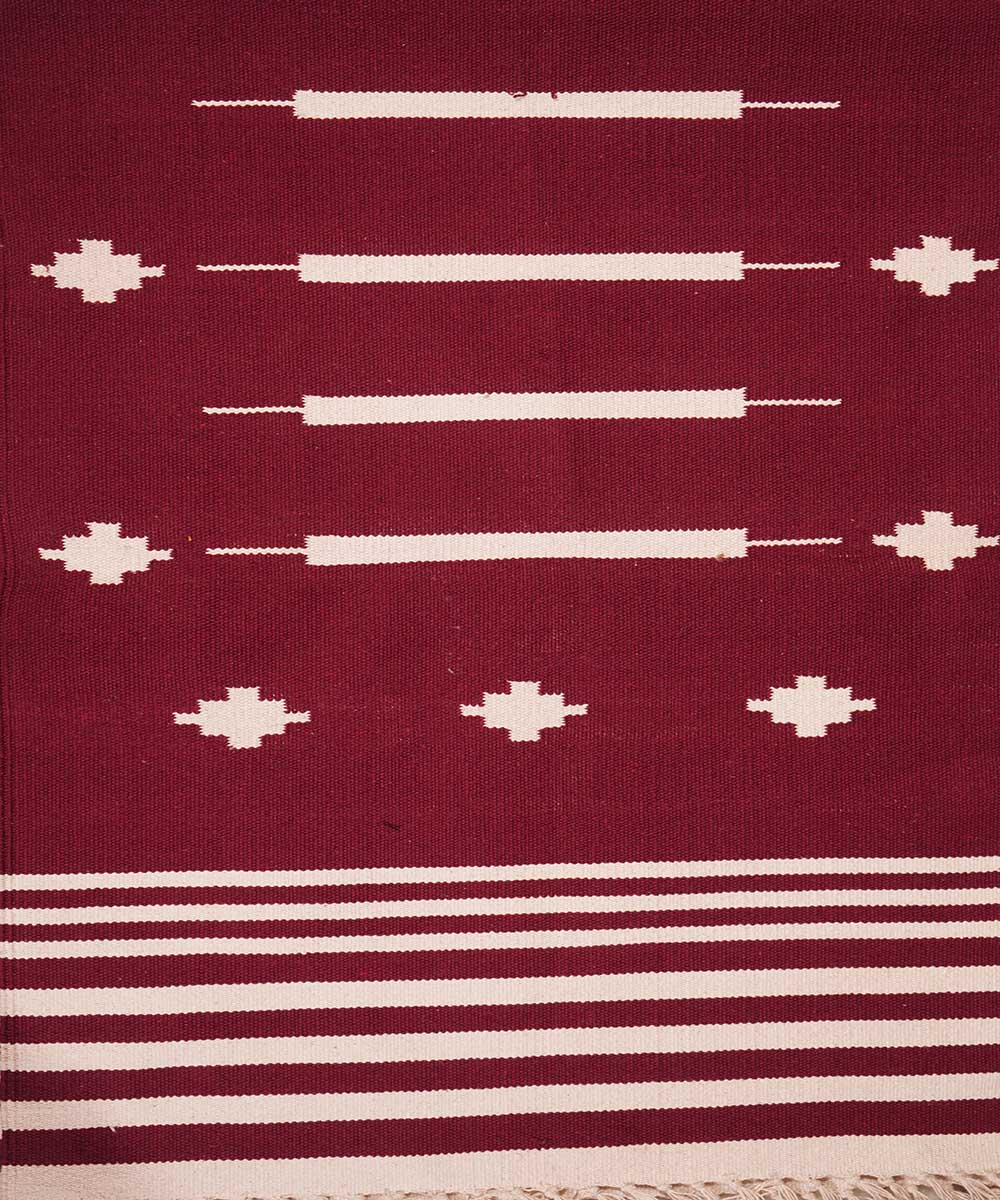 Maroon handloom cotton interlock dhurrie
