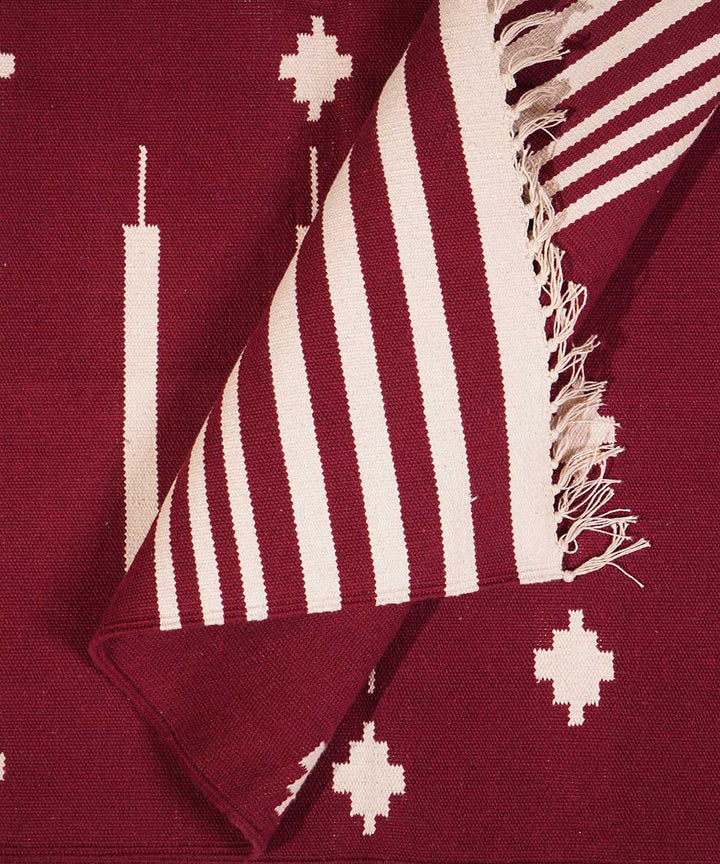 Maroon handloom cotton interlock dhurrie