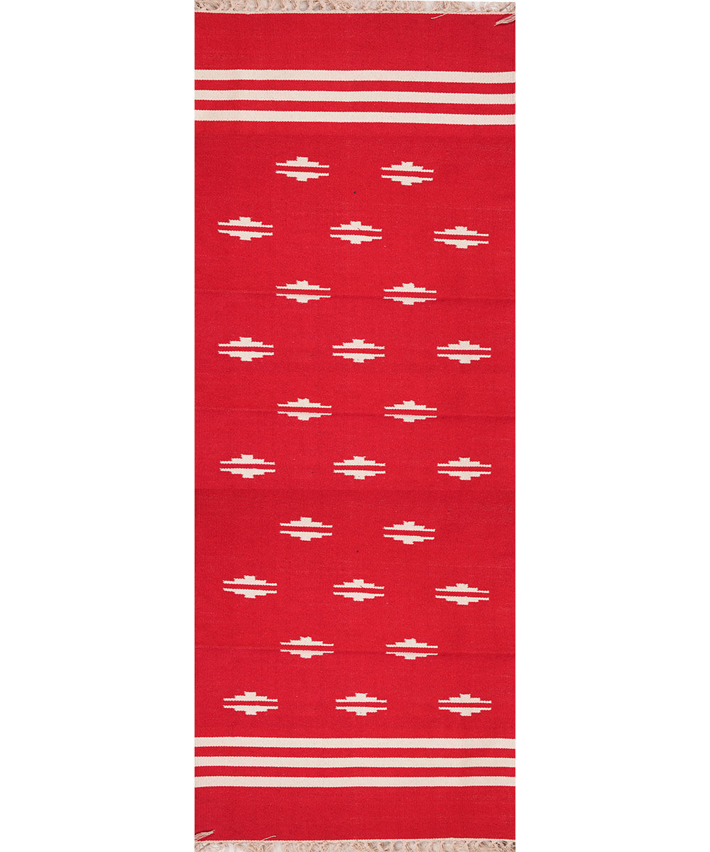 Red hand loom cotton interlock dhurrie