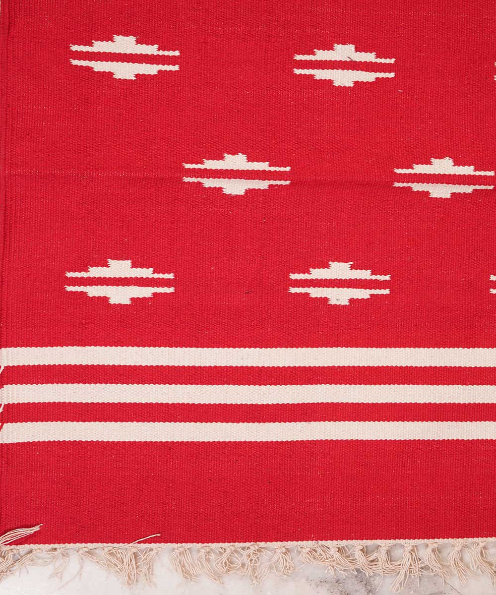 Red hand loom cotton interlock dhurrie