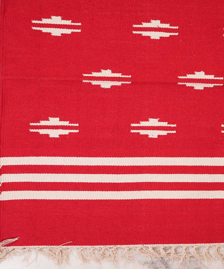 Red hand loom cotton interlock dhurrie