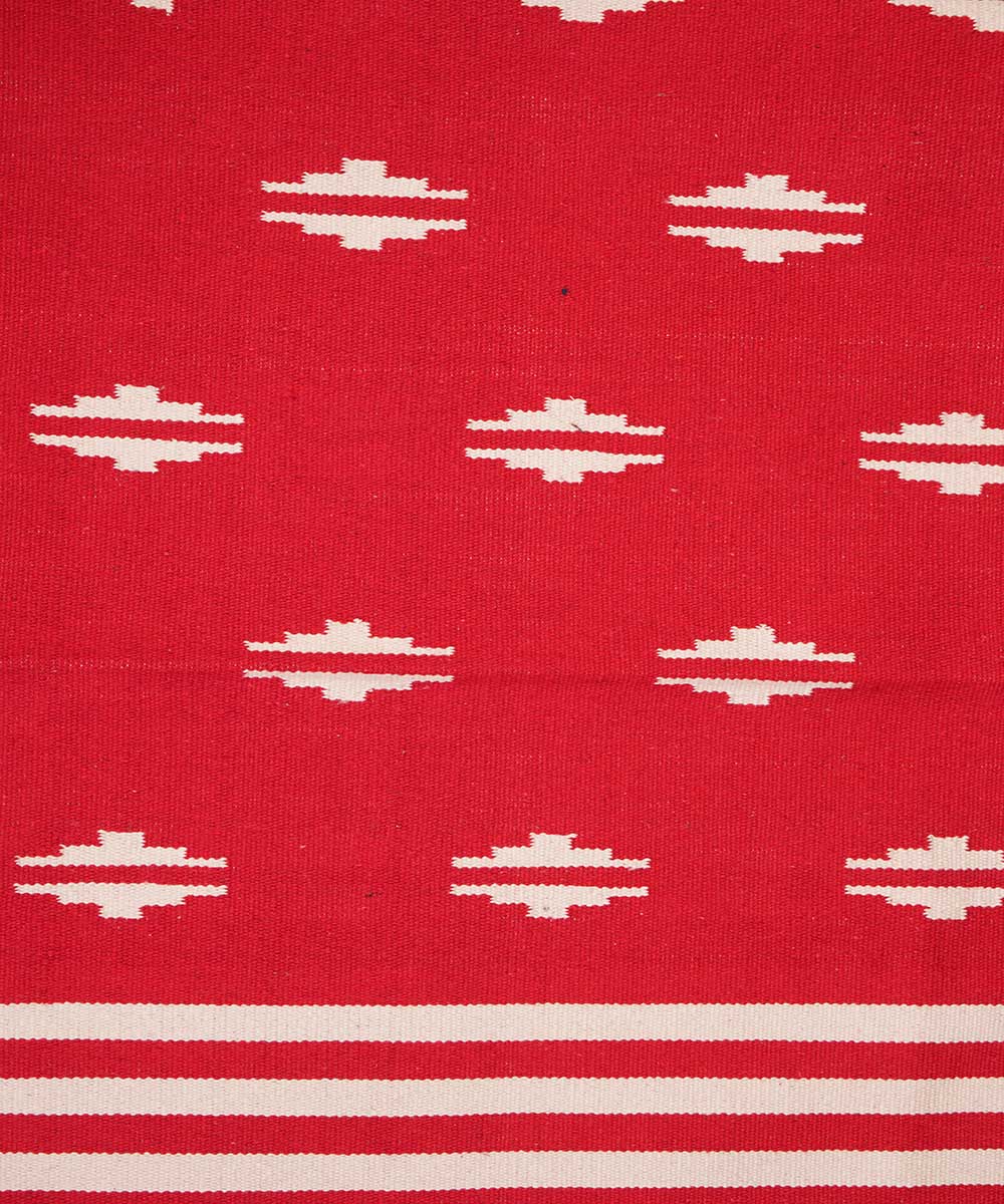 Red hand loom cotton interlock dhurrie