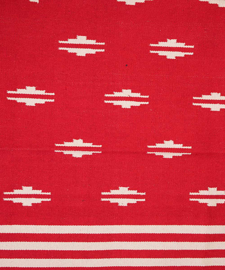 Red hand loom cotton interlock dhurrie