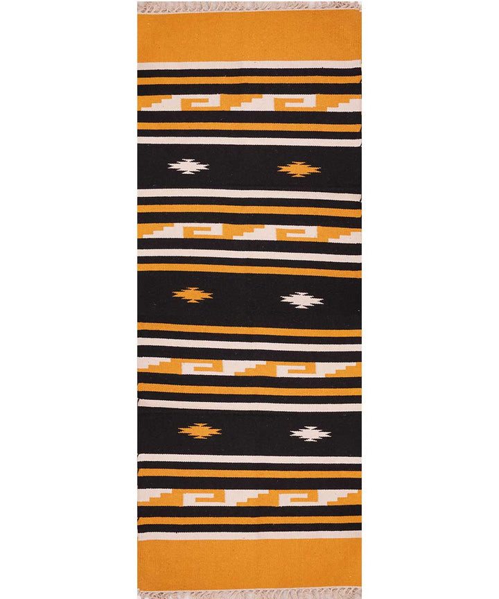 Black yellow handwoven cotton interlock dhurrie