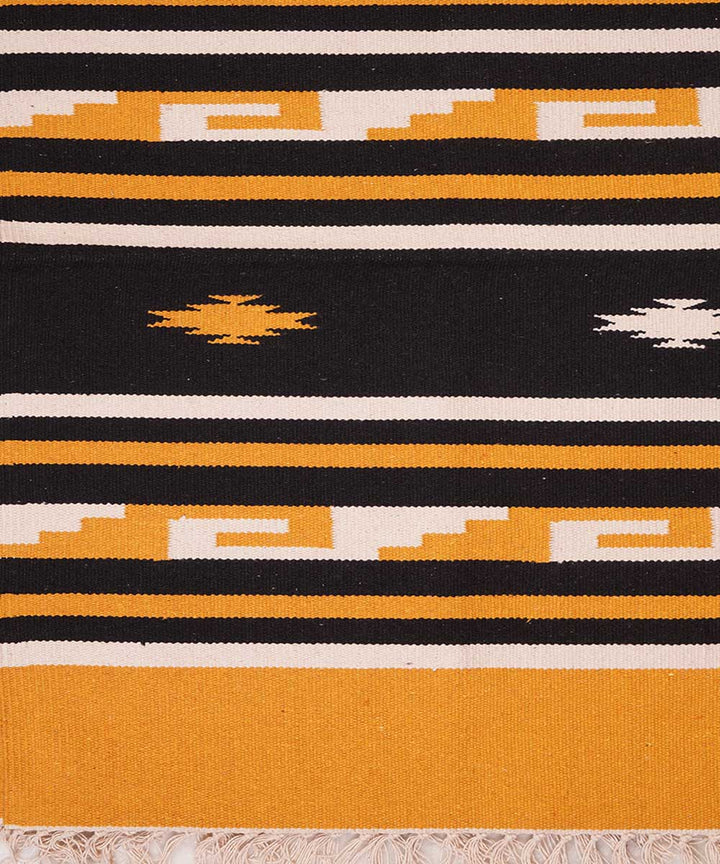 Black yellow handwoven cotton interlock dhurrie