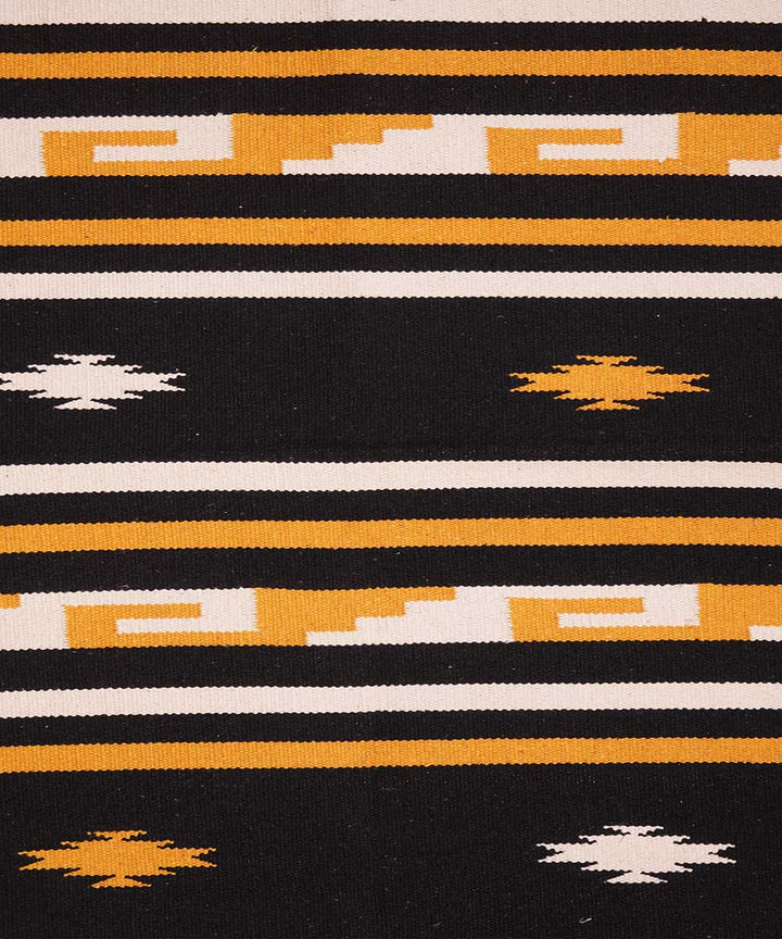 Black yellow handwoven cotton interlock dhurrie