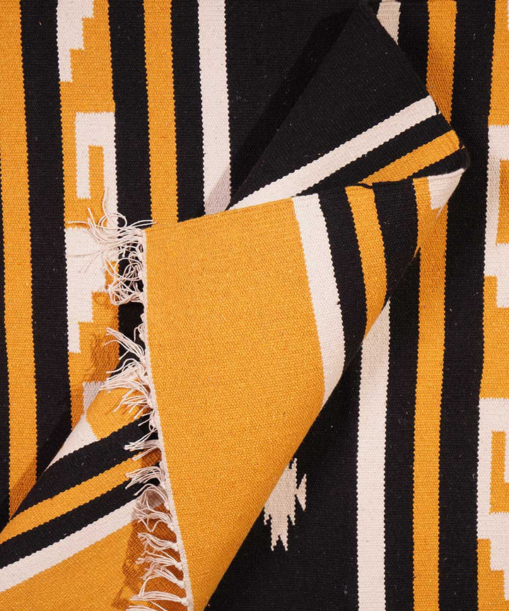 Black yellow handwoven cotton interlock dhurrie