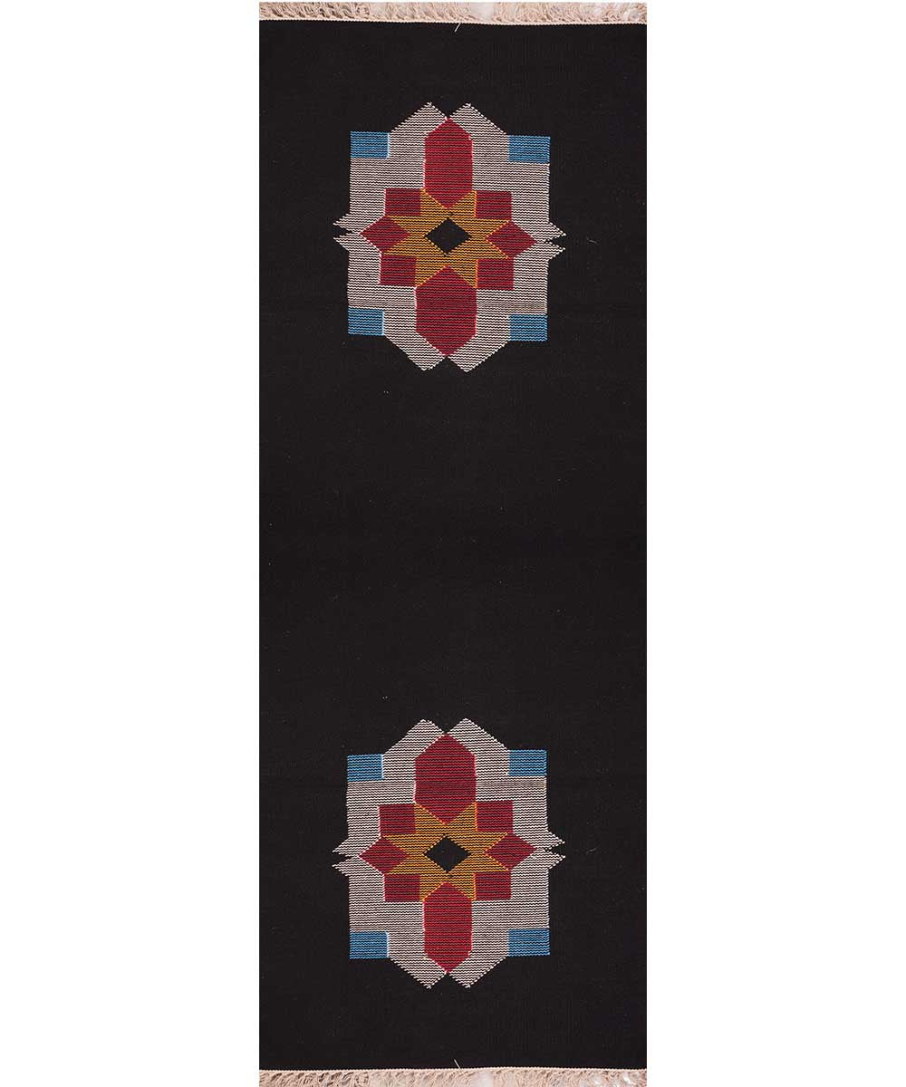 Black hand woven interlock cotton dhurrie