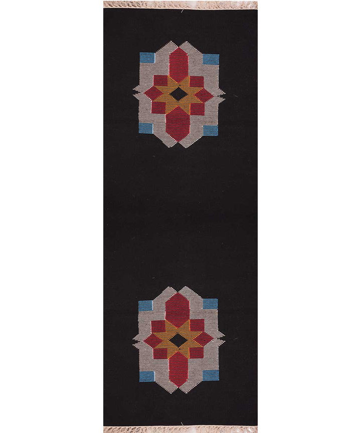 Black hand woven interlock cotton dhurrie