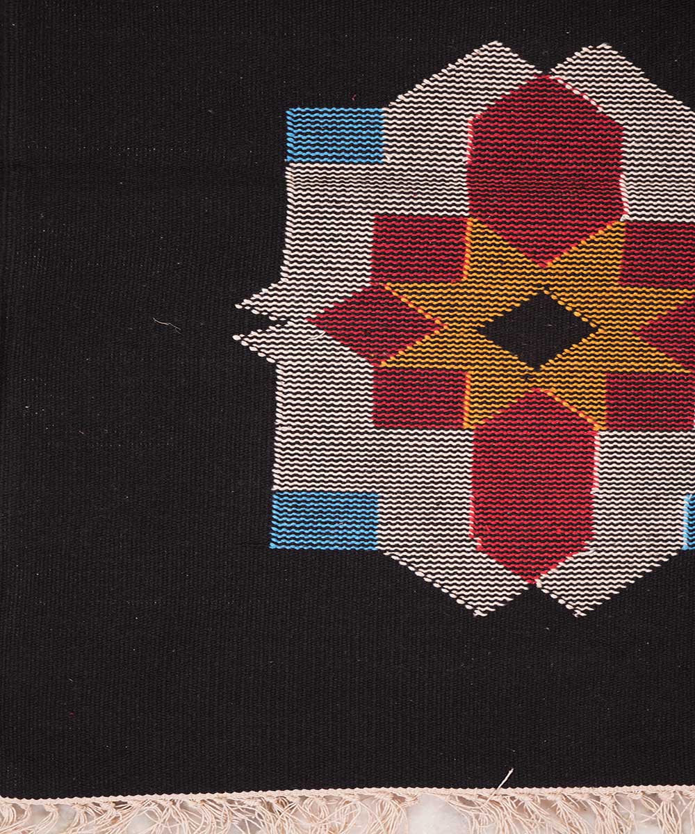 Black hand woven interlock cotton dhurrie